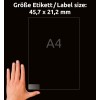 Usporedba veličine s rukom, Članak: J4720-25, jedan list adresnih naljepnica, Format: 45,7 x 21,2 mm, Boja: Prozirna?