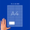 Ruka pored dijagrama A4 lista s mrežom, bijelim pravokutnikom i oznakom „75 x 40 mm“?