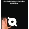 Usporedba veličina s rukom, Artikl: L6043-100, jedan list CD naljepnica ClassicSize, Format: ⌀ 117 mm, Boja: Bijela?
