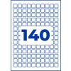 Plavim obrubljena mreža malih zaobljenih kvadrata s velikim plavim brojem 140 u sredini?