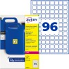 Avery etiketa za tešku uporabu za pakiranje s plavim kanistrima i grafikom broja 96?