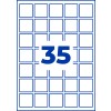 Mreža praznih kvadrata s plavim obrubom s velikim plavim brojem 35 u sredini?