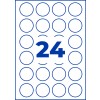 List s 24 kružne naljepnice s plavim obrubom i velikim plavim brojem 24 u sredini?