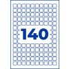 Plavo obrubljena mreža malih zaobljenih kvadratića s velikim plavim brojem 140 u sredini?