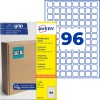 Avery Ultragrip višenamjensko pakiranje naljepnica koje prikazuje 96 plavih kvadratnih naljepnica i ambalažu?