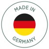 Slika prikazuje kružni logotip s tekstom 'MADE IN' iznad okrugle zastave koja predstavlja Njemačku. Zastava ima horizontalne crne, crvene i žute pruge.
