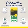 Slika prikazuje proizvod nazvan 'Prüfplaketten' tvrtke Avery Zweckform, s paketom naljepnica za inspekciju za godinu 2026., ističući njegove vodootporne, robusne i CO2-neutralne karakteristike. Navodi da je proizveden u Njemačkoj i uključuje vizualni prikaz tih značajki.